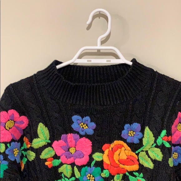 Floral embroidered sweater, spring, knit, flowers, vintage, fishermen, retro - Picture 4 of 8